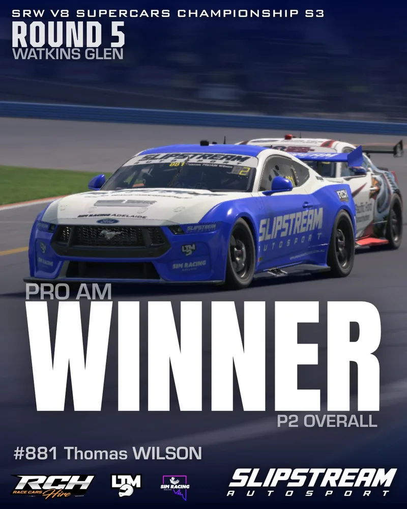 Race result graphic, Watkins Glen round five winner Thomas Wilson