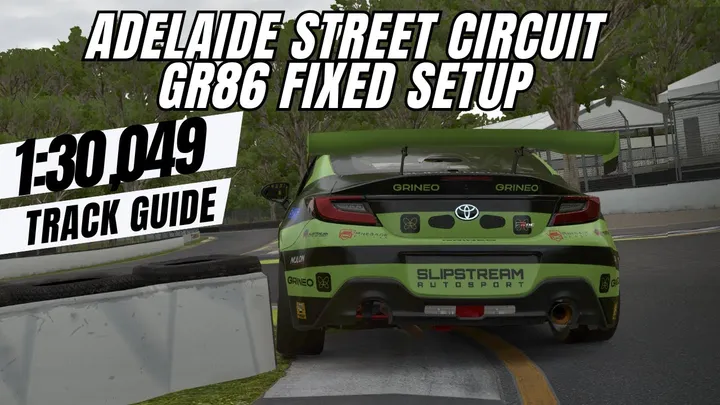 Video thumbnail, iRacing GR86 track guide at the Adelaide Street Circuit